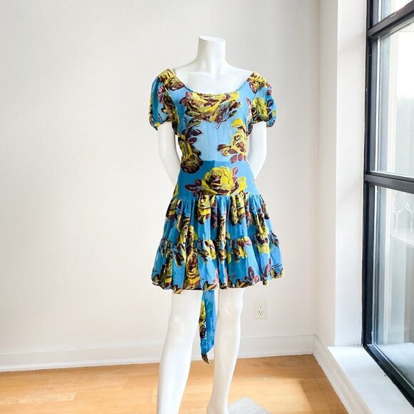 Vintage 00's USA Made Velvet Burnout Floral Ruffle skirt Mini Dress 6 - Picture 4 of 9